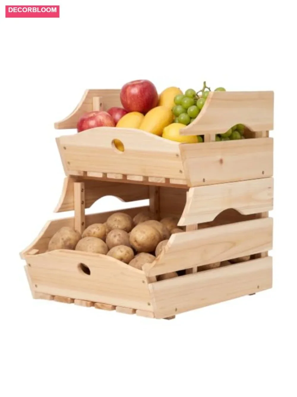 Stackable Wood Kitchen Storage Bins, Pantry Produce Organizer
